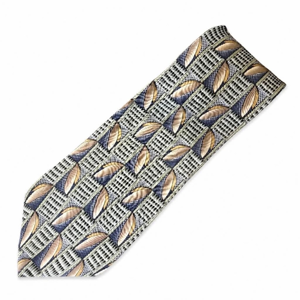 Cocktail Collection Silk Tie Mens Olive Green Tan Blue Geometric Abstract Grid
